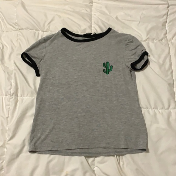 Grey soft tee with little cactus over heart - Picture 1 of 1